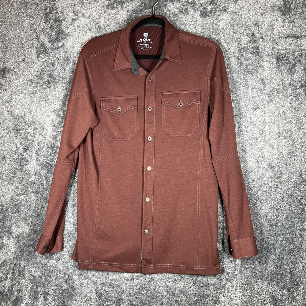 Kuhl Shirt Mens M Brown Long Sleeve Button Up Knit Polyester Lyocell Casual